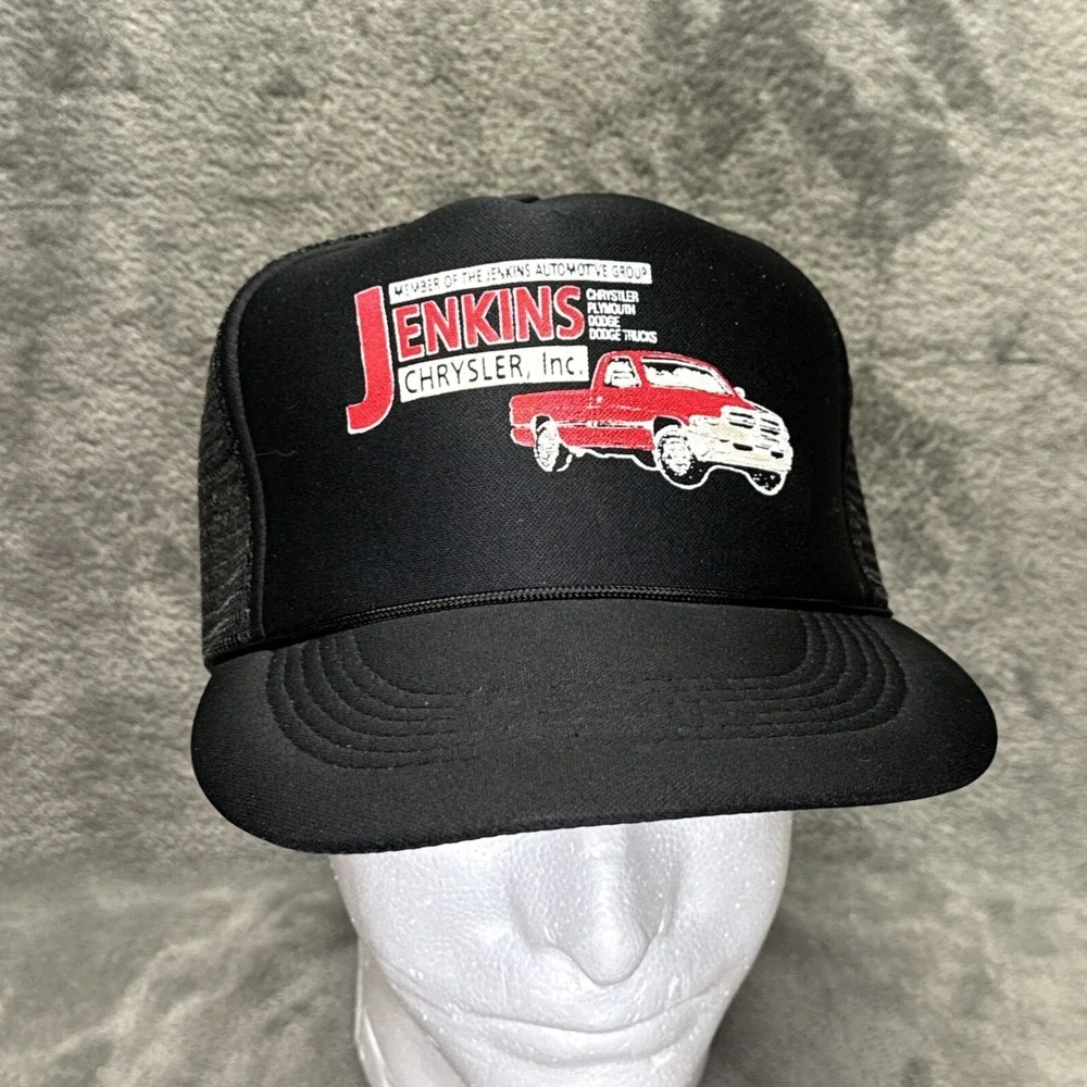 Vintage Trucker Mesh Hat Jenkins Chrysler Black Capital‎ Caps Snap Back